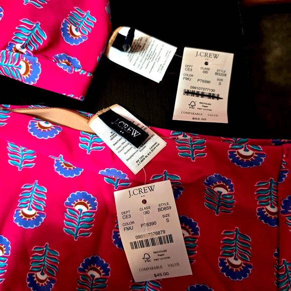 NWT J.Crew Pink High Waisted Bikini Swimsuit in Bagru Print Size Small - Picture 3 of 5